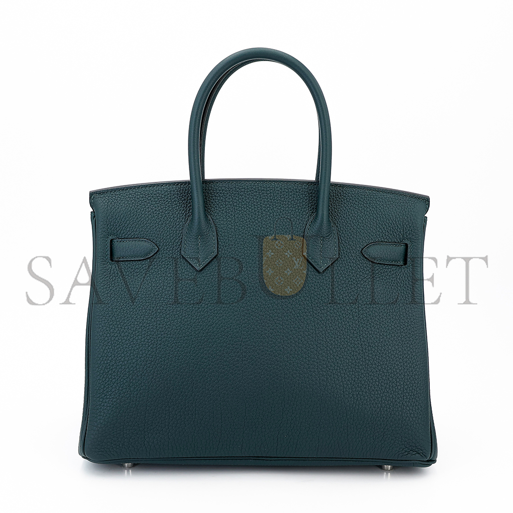 H**mes birkin 25 togo leather cypress green and glass blue with silver buckle bag 8241275657 (25*20*13cm)